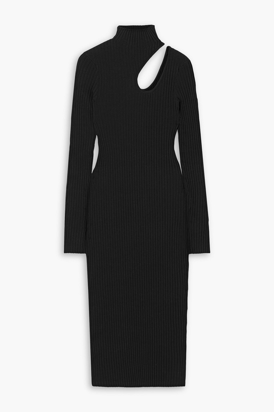 Shop Anine Bing Victoria Cutout Ribbed Cotton Turtleneck Midi Dress In Black