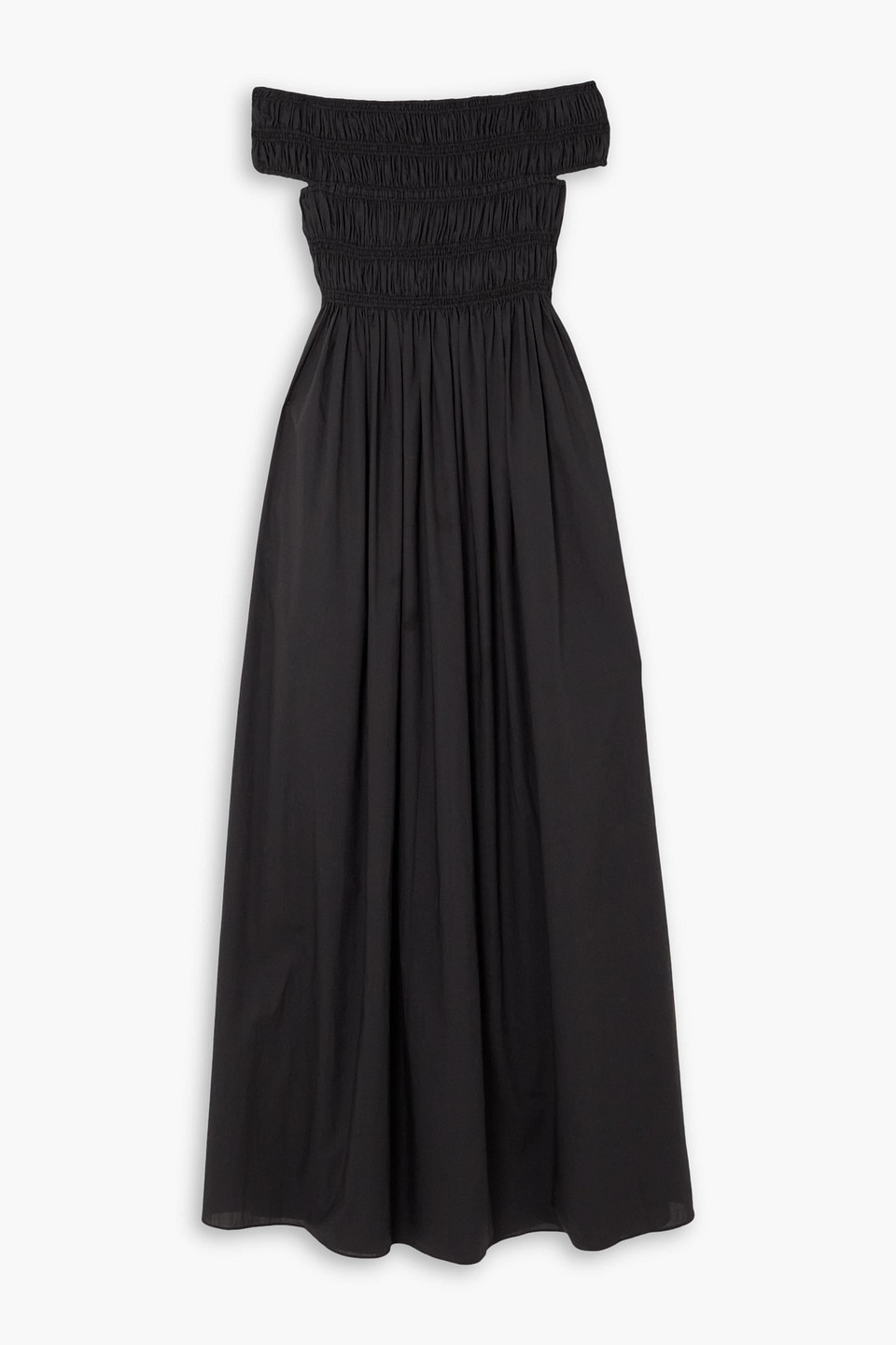 Matteau Off-the-shoulder Shirred Cotton-poplin Maxi Dress In Black