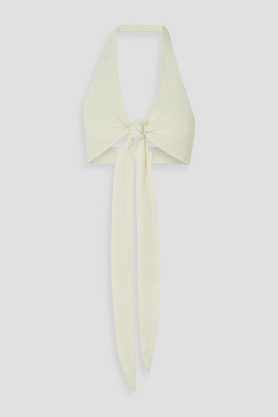 Lisa Marie Fernandez Farrah Cropped Linen-blend Gauze Halterneck Top In Ecru