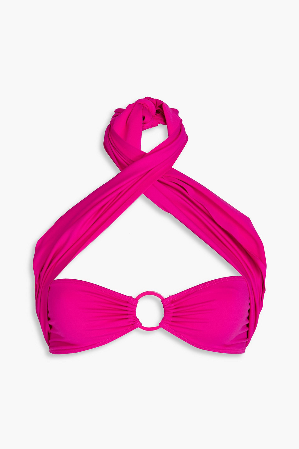 Leslie Amon Toghzan Cutout Ruched Halterneck Bikini Top In Fuchsia