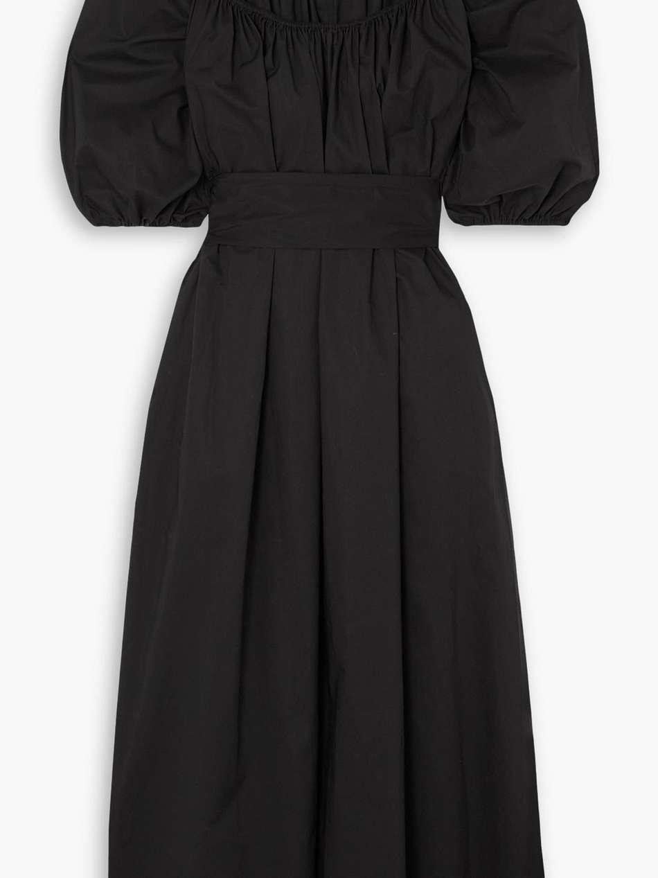 belted gathered cotton-poplin midi dress