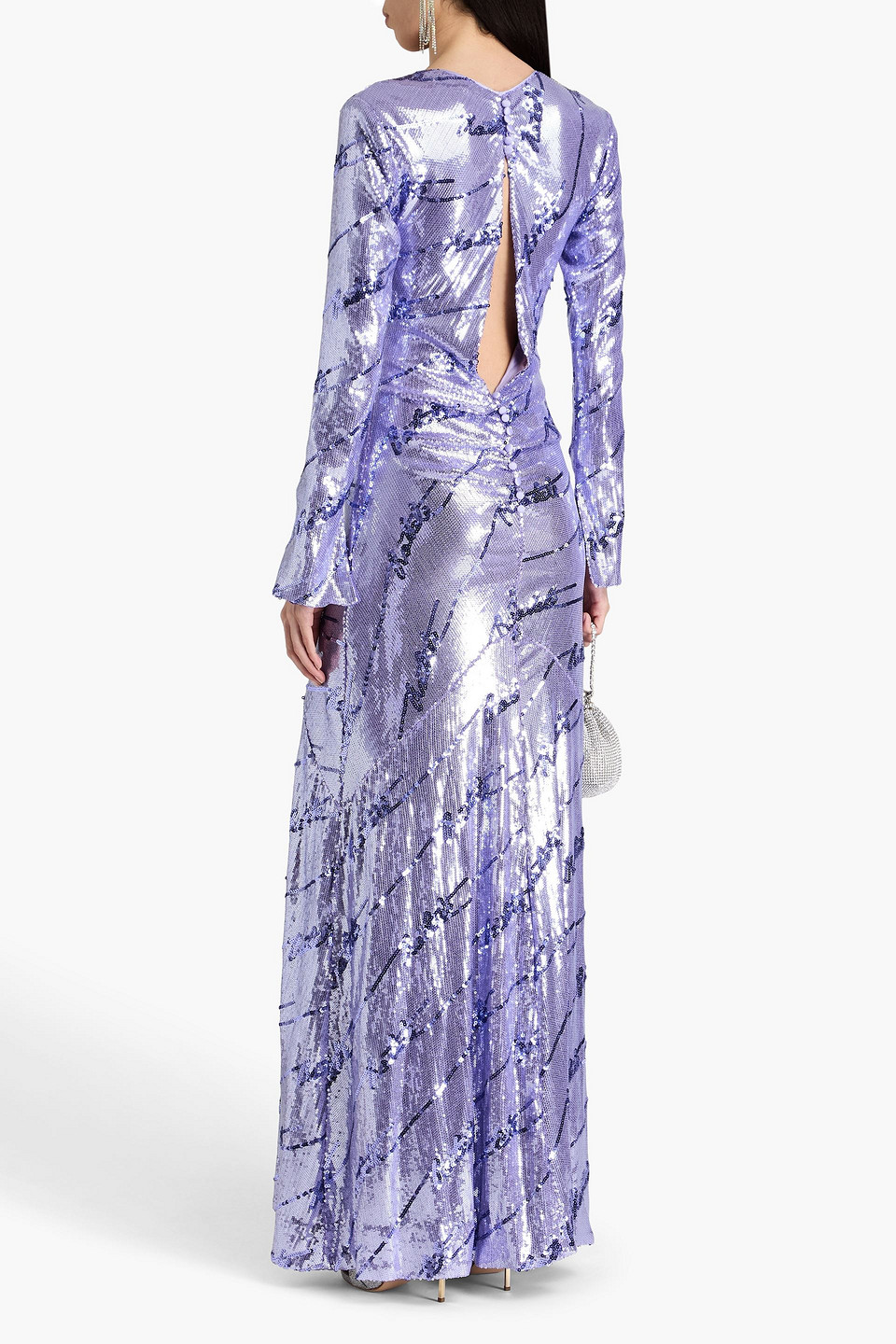  Rotate Birger Christensen - Gerafftes Maxikleid Aus Stretch-mesh Mit Pailletten - Lila - De 34 
