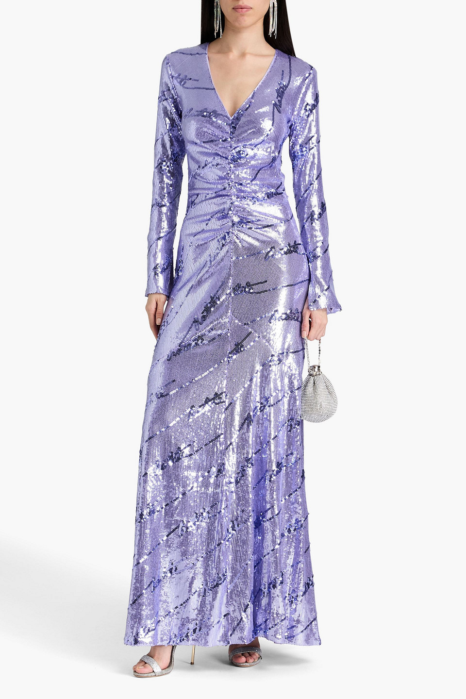  Rotate Birger Christensen - Gerafftes Maxikleid Aus Stretch-mesh Mit Pailletten - Lila - De 34 