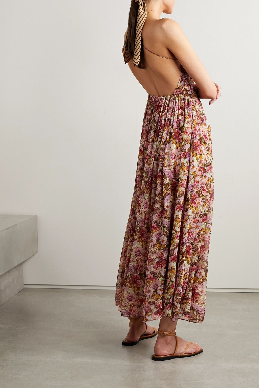DÔEN Felicity one-shoulder shirred floral-print silk-gauze maxi dress