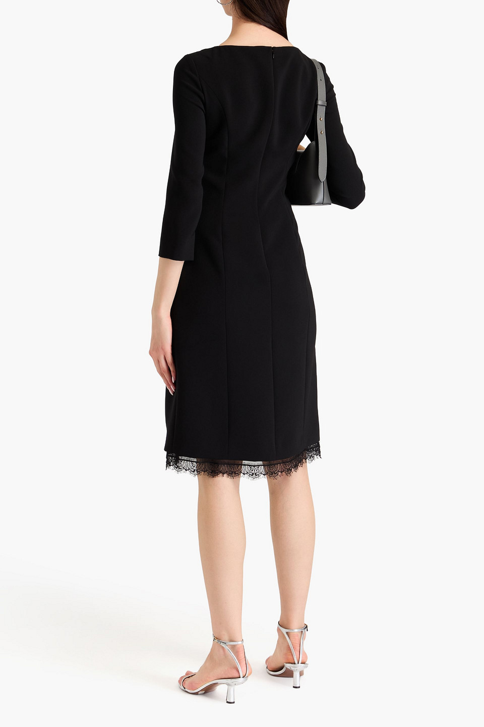 Alberta Ferretti Cady Midi Dress With Lace Trim In Black