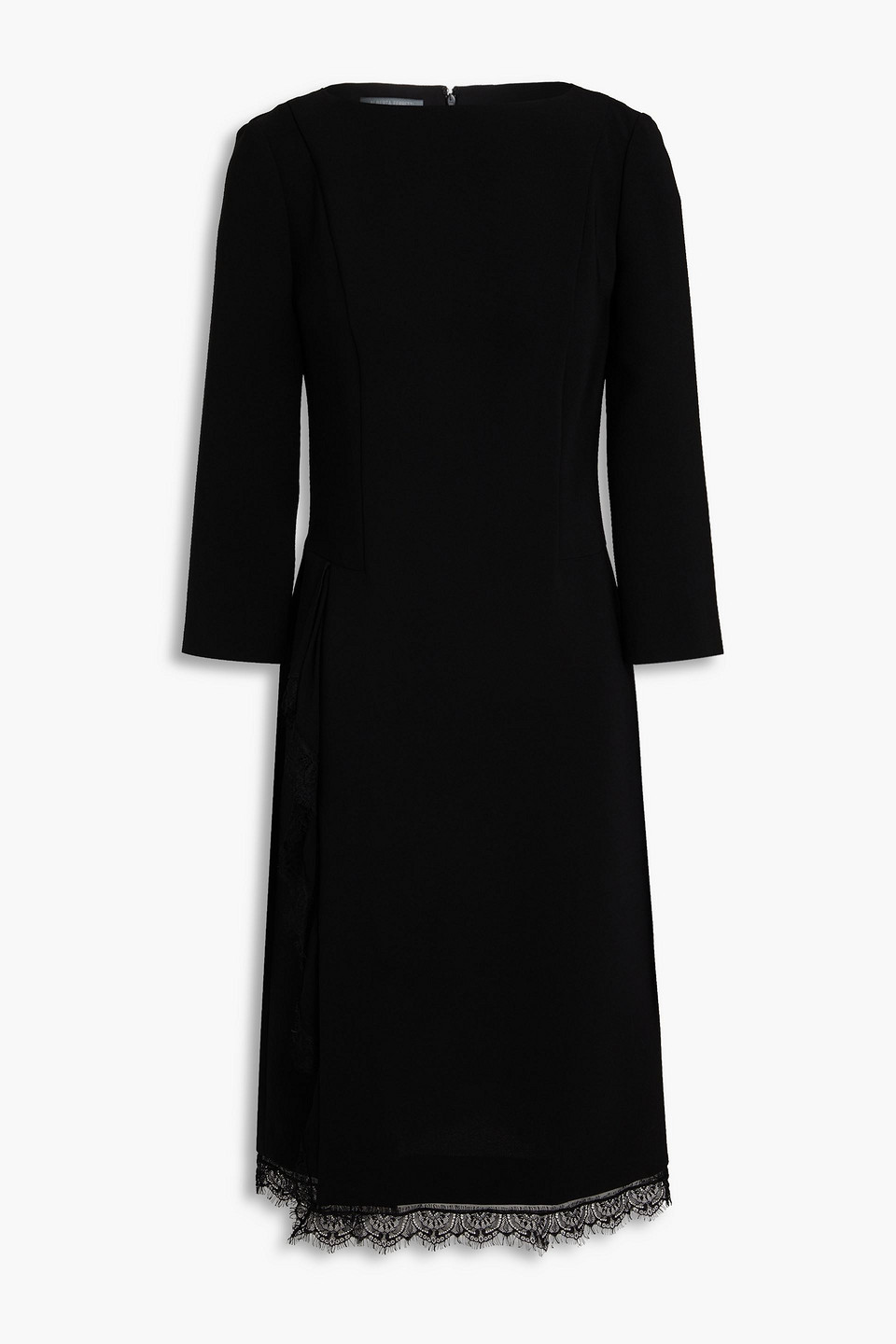 Alberta Ferretti Cady Midi Dress With Lace Trim In Black