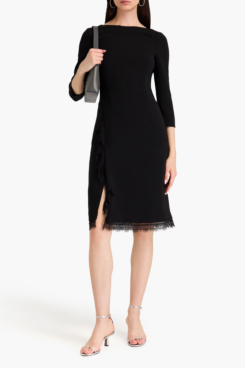 Alberta Ferretti Cady Midi Dress With Lace Trim In Black