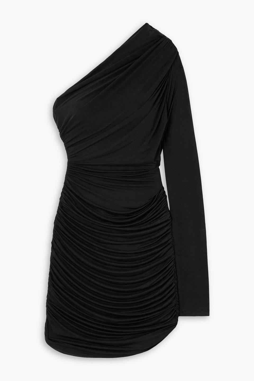 Gauge81 Pila One-sleeve Draped Jersey Mini Dress In Black