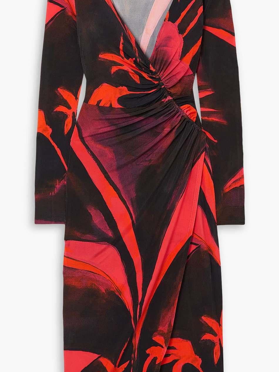 summer solstice wrap-effect printed stretch-jersey midi dress