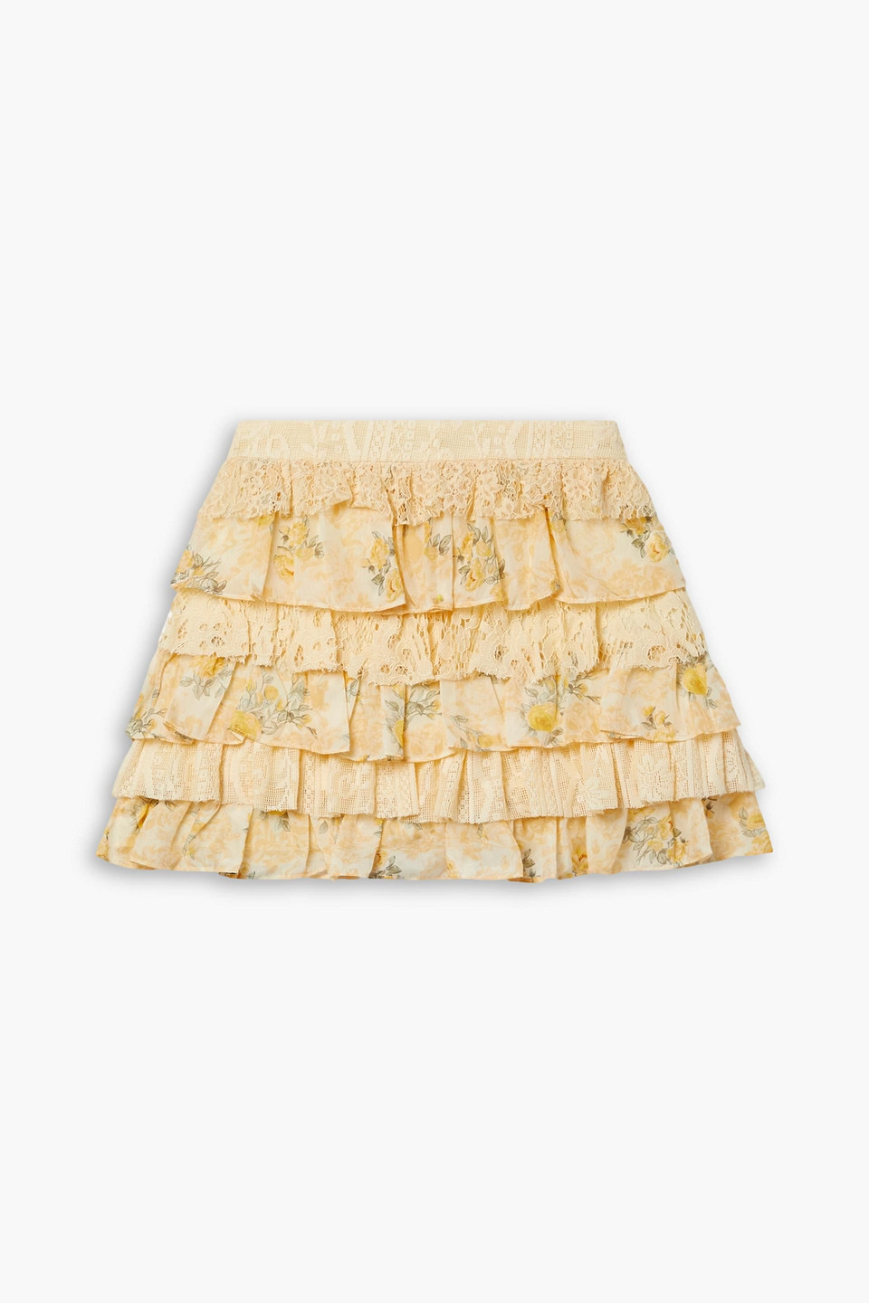 Loveshackfancy Printed Silk Ruffled Mini Skirt In Yellow