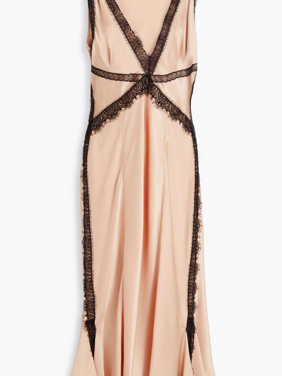 lace-trimmed satin-crepe midi dress