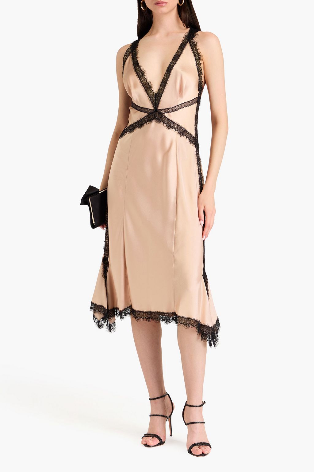 ALBERTA FERRETTI 레이스 트리밍 새틴 크레이프 미디 드레스