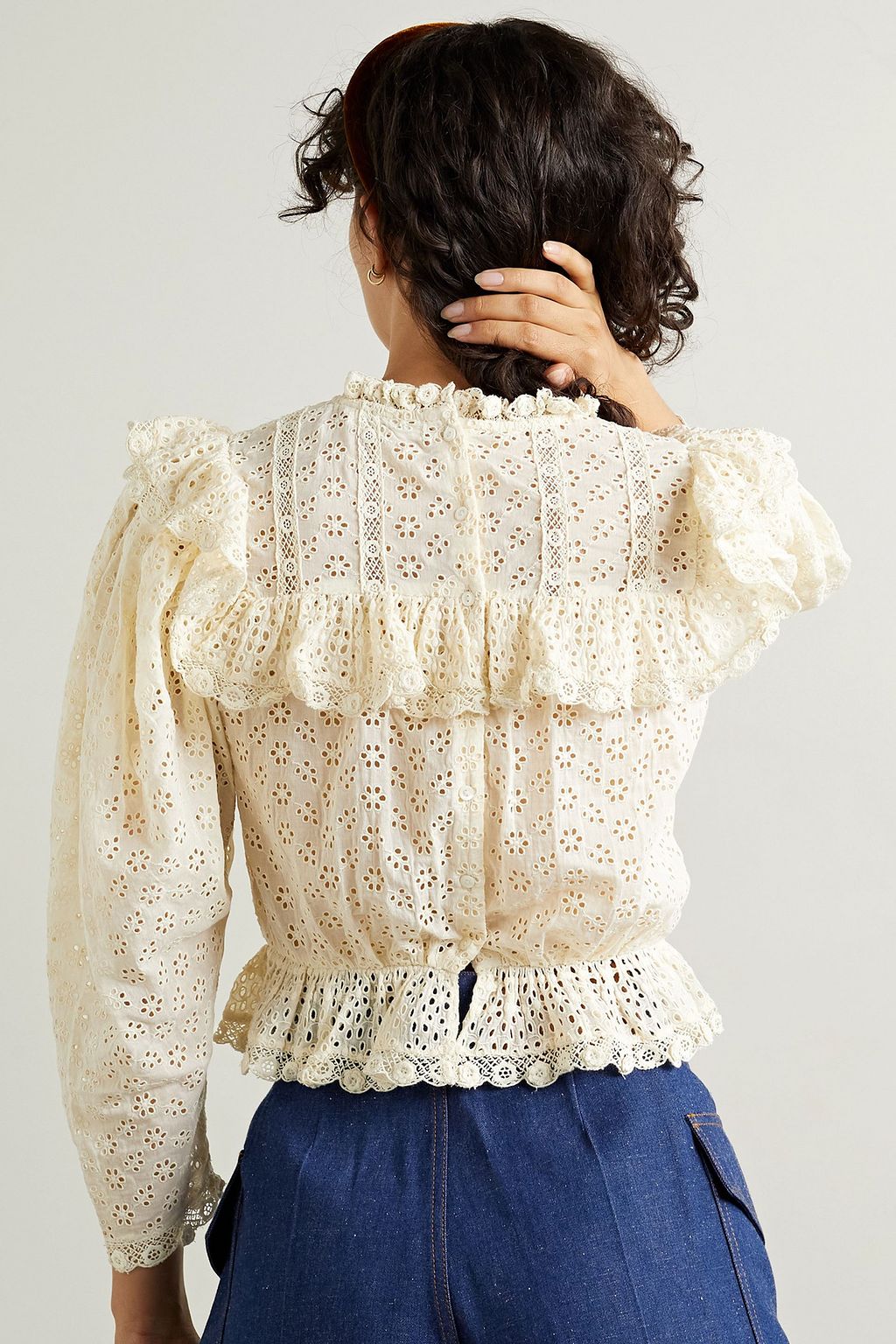 DÔEN Floryn lace-trimmed ruffled broderie anglaise cotton top