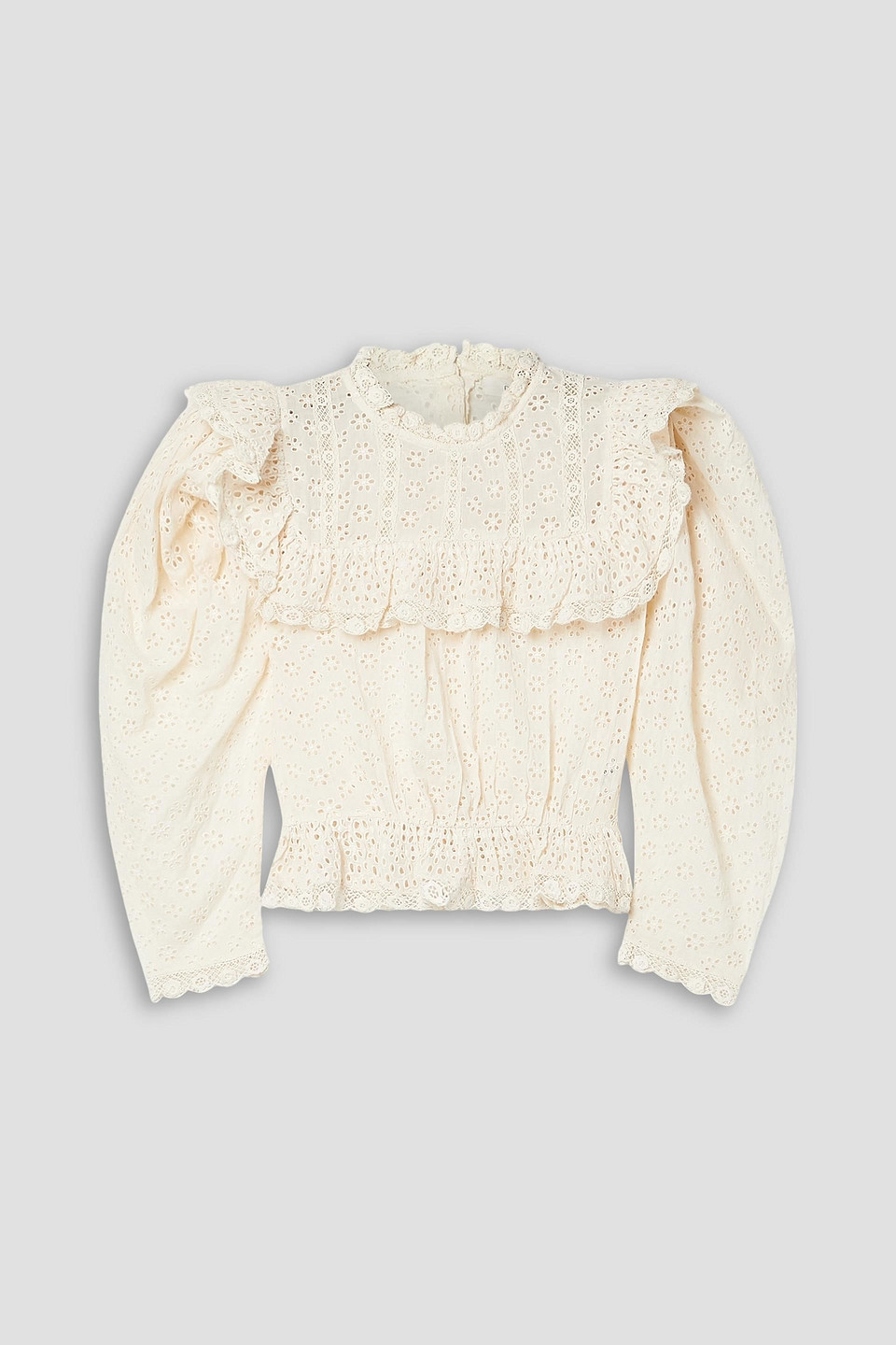 Doen Floryn Lace-trimmed Ruffled Broderie Anglaise Cotton Top In Naturfarben