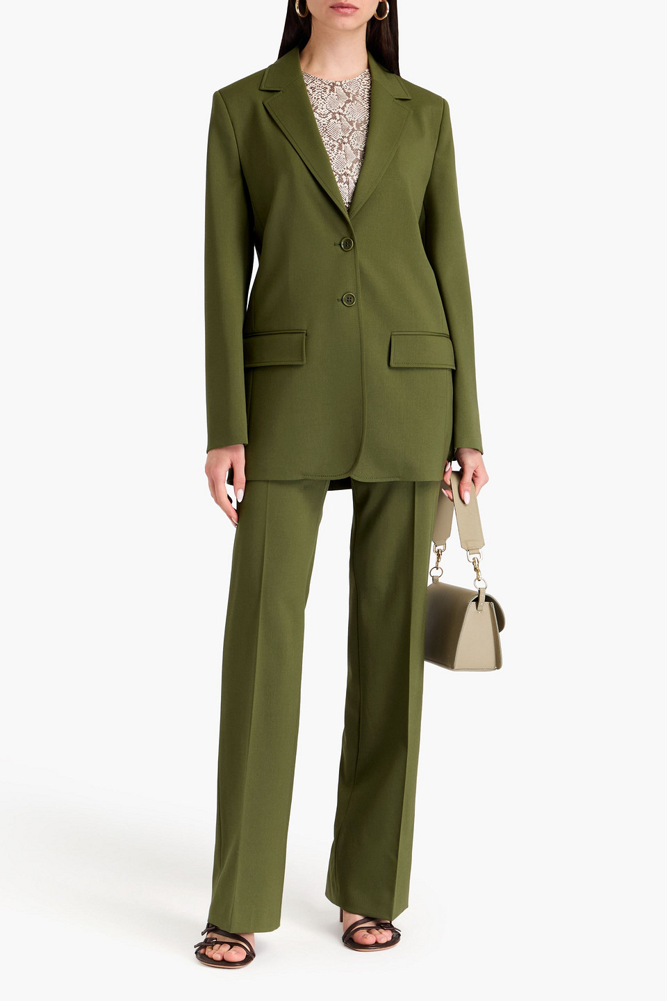 Shop Alberta Ferretti Wool-blend Twill Blazer In Army Green