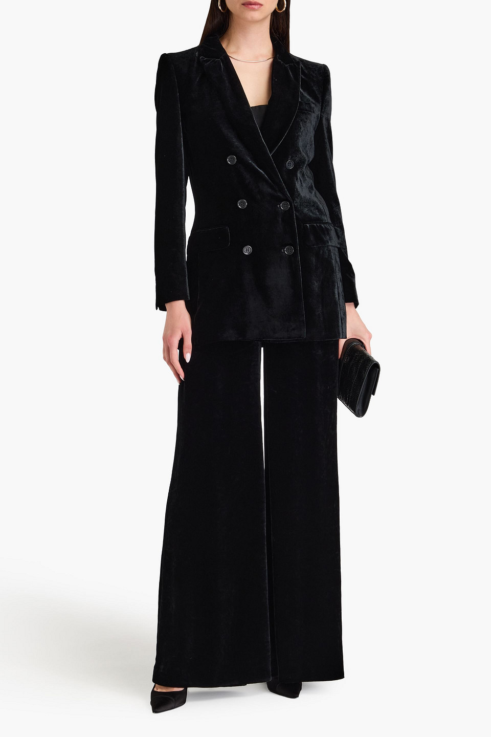 Alberta Ferretti Peak Lapel Velvet Blazer In Black