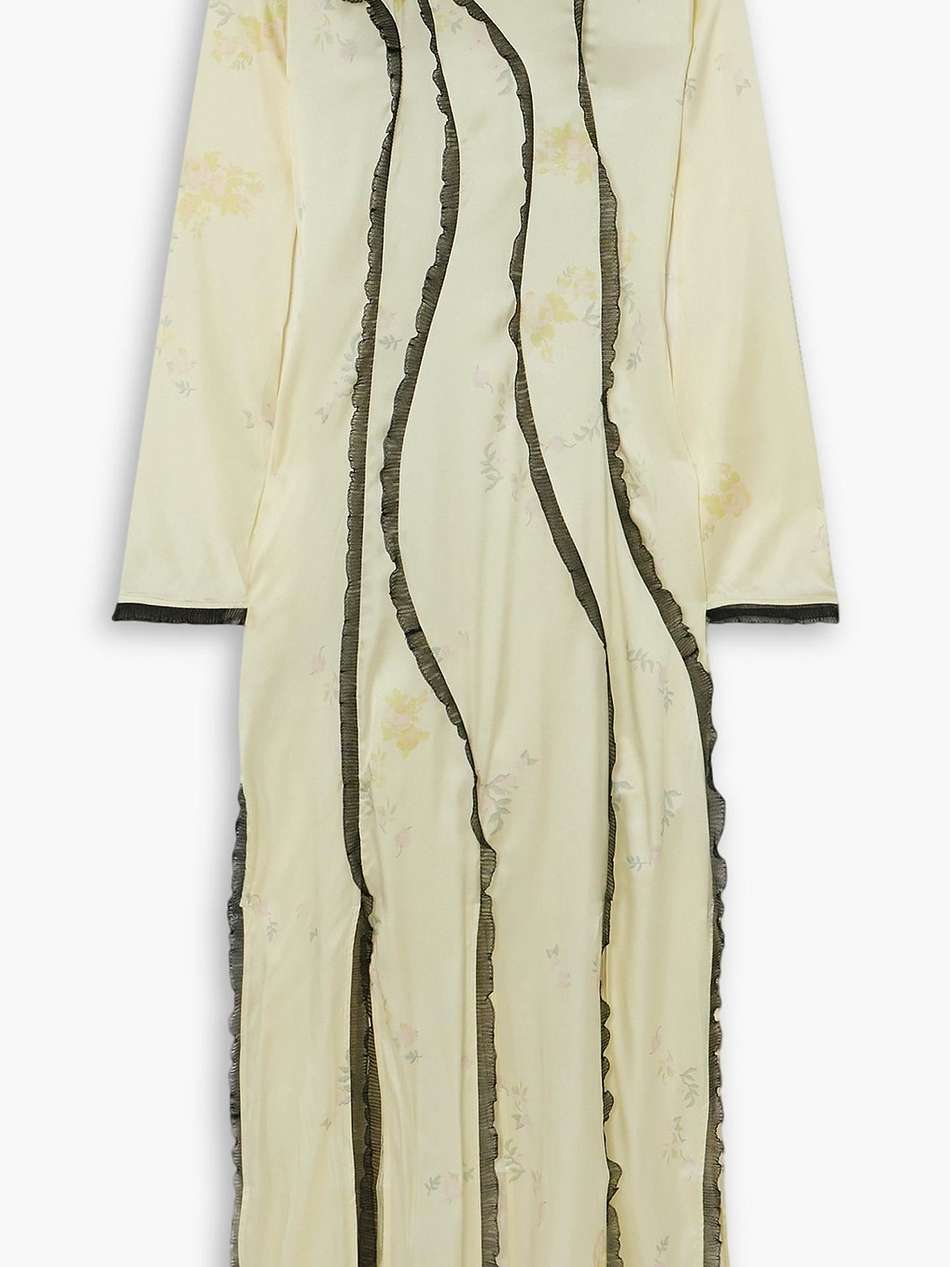lace-trimmed floral-print stretch-silk satin maxi dress