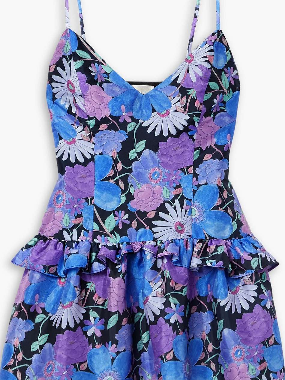 fabienne ruffled floral-print taffeta mini dress