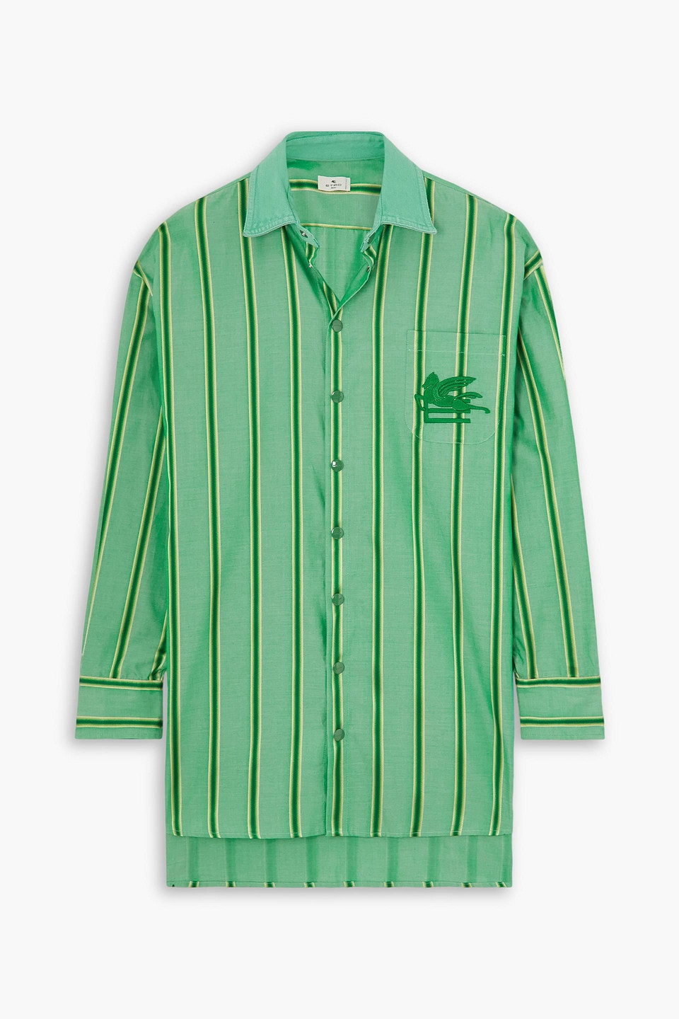 Etro Embroidered Striped Cotton And Silk-blend Shirt In Green