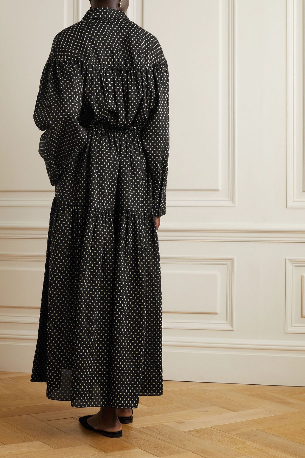 MATTEAU Tiered polka-dot cotton and silk-blend shirt dress