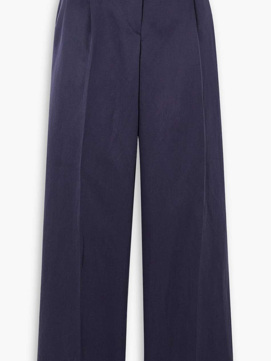pleated silk and linen-blend twill straight-leg pants