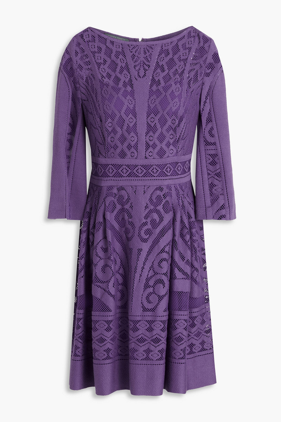Alberta Ferretti Pleated Crocheted Cotton-blend Mini Dress In Purple |  ModeSens