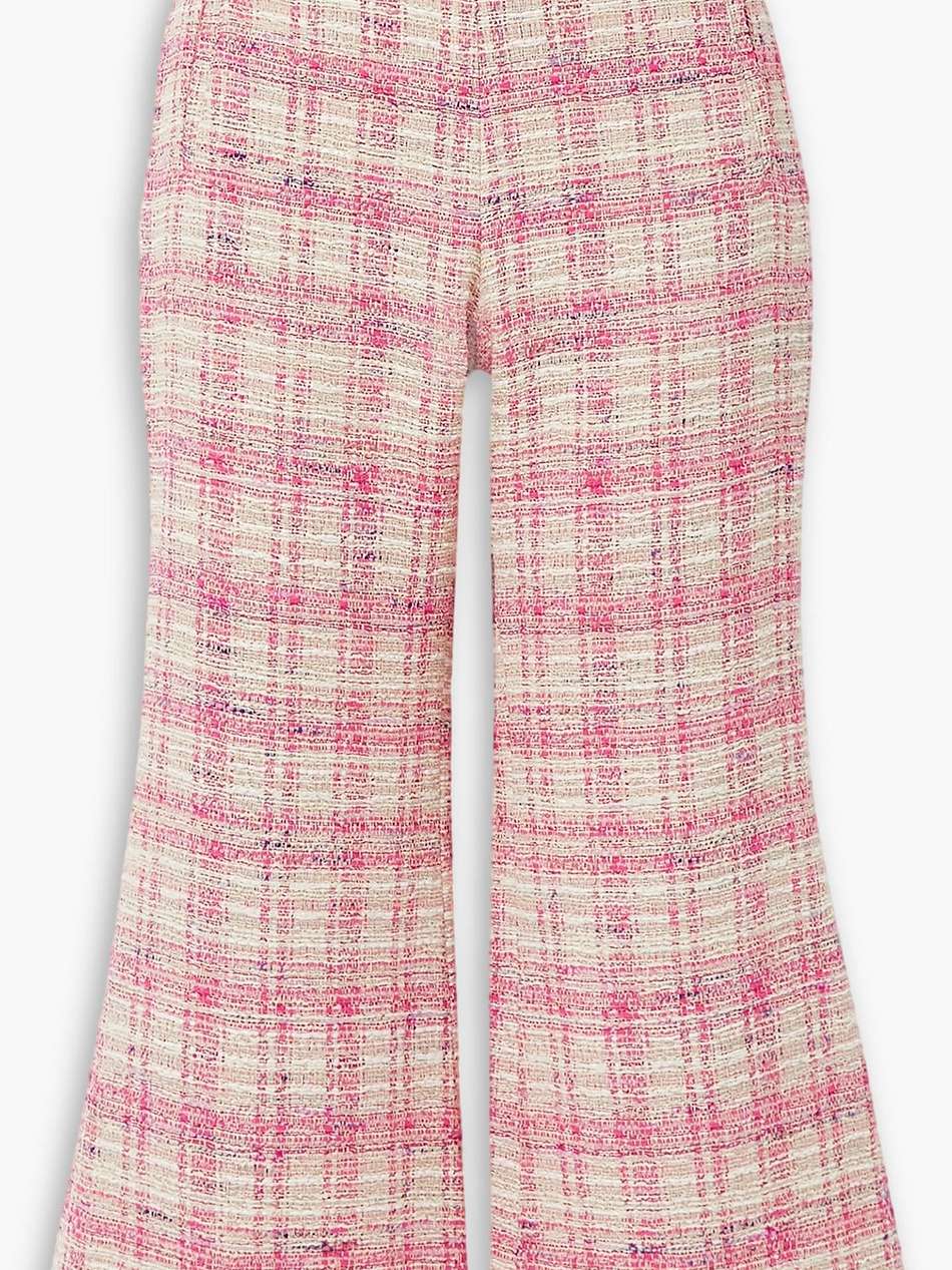 cropped checked cotton-blend tweed flared trousers