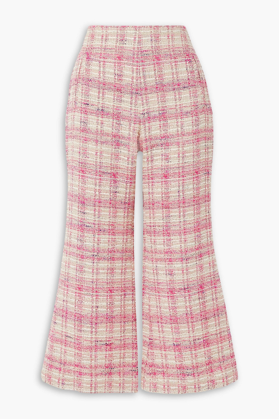 Lisa Marie Fernandez Cropped Checked Cotton-blend Tweed Flared Trousers In Pink