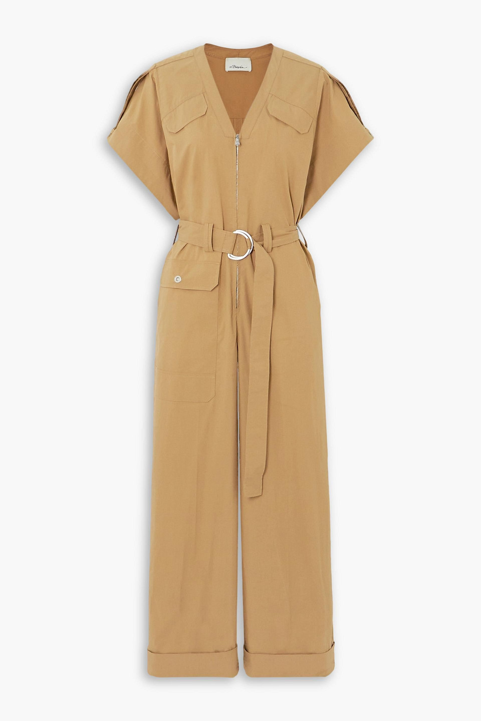 3.1 Phillip Lim Belted Cotton-blend Poplin Jumpsuit In Camel