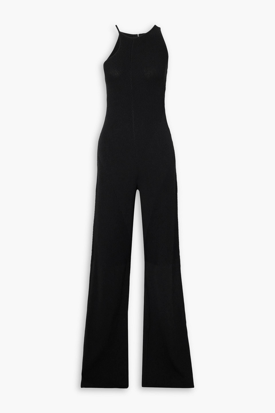 Gauge81 Casona Asymmetric Ribbed-knit Jumpsuit In Black