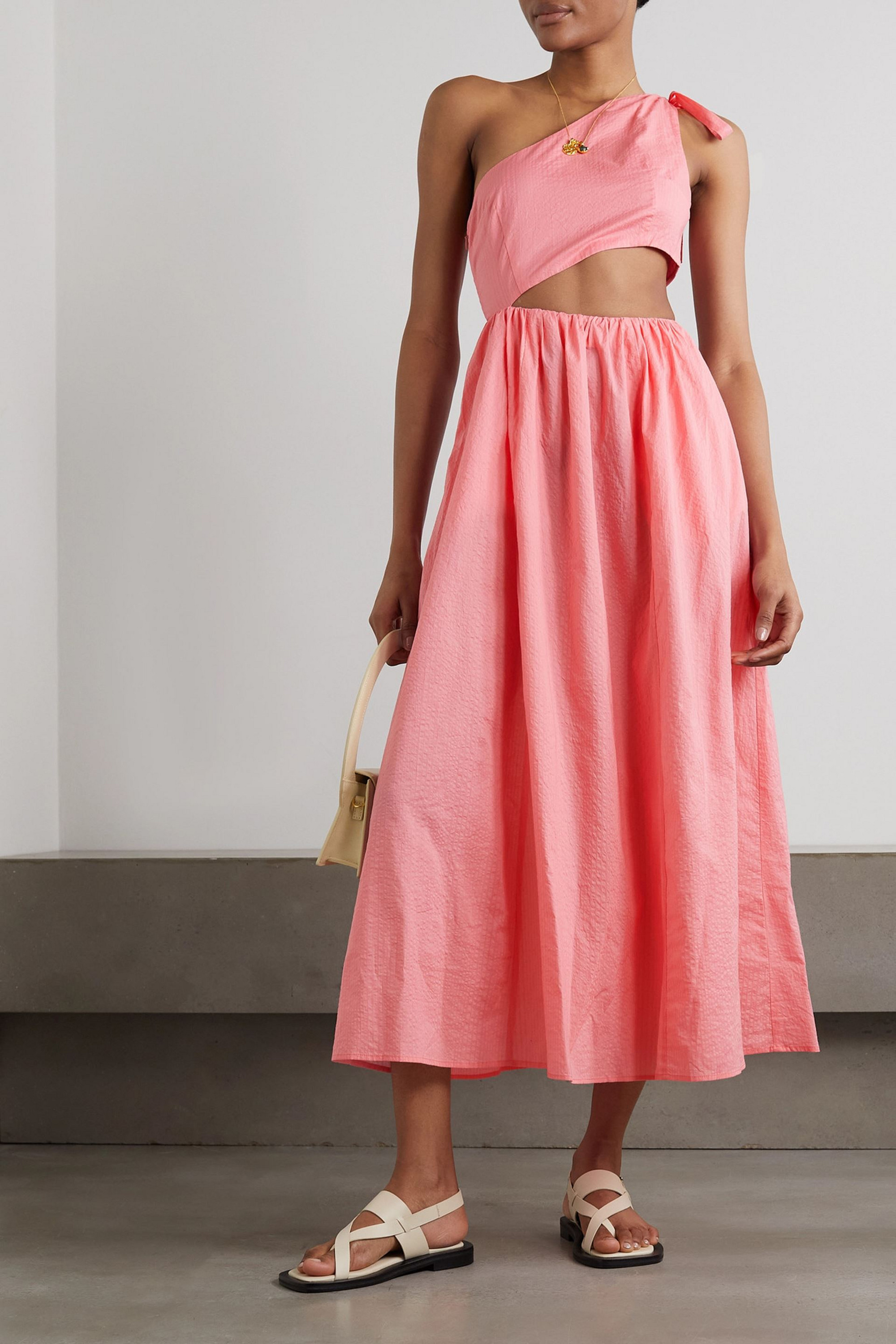 Marysia Alberobello one-shoulder cutout cotton-seersucker midi dress