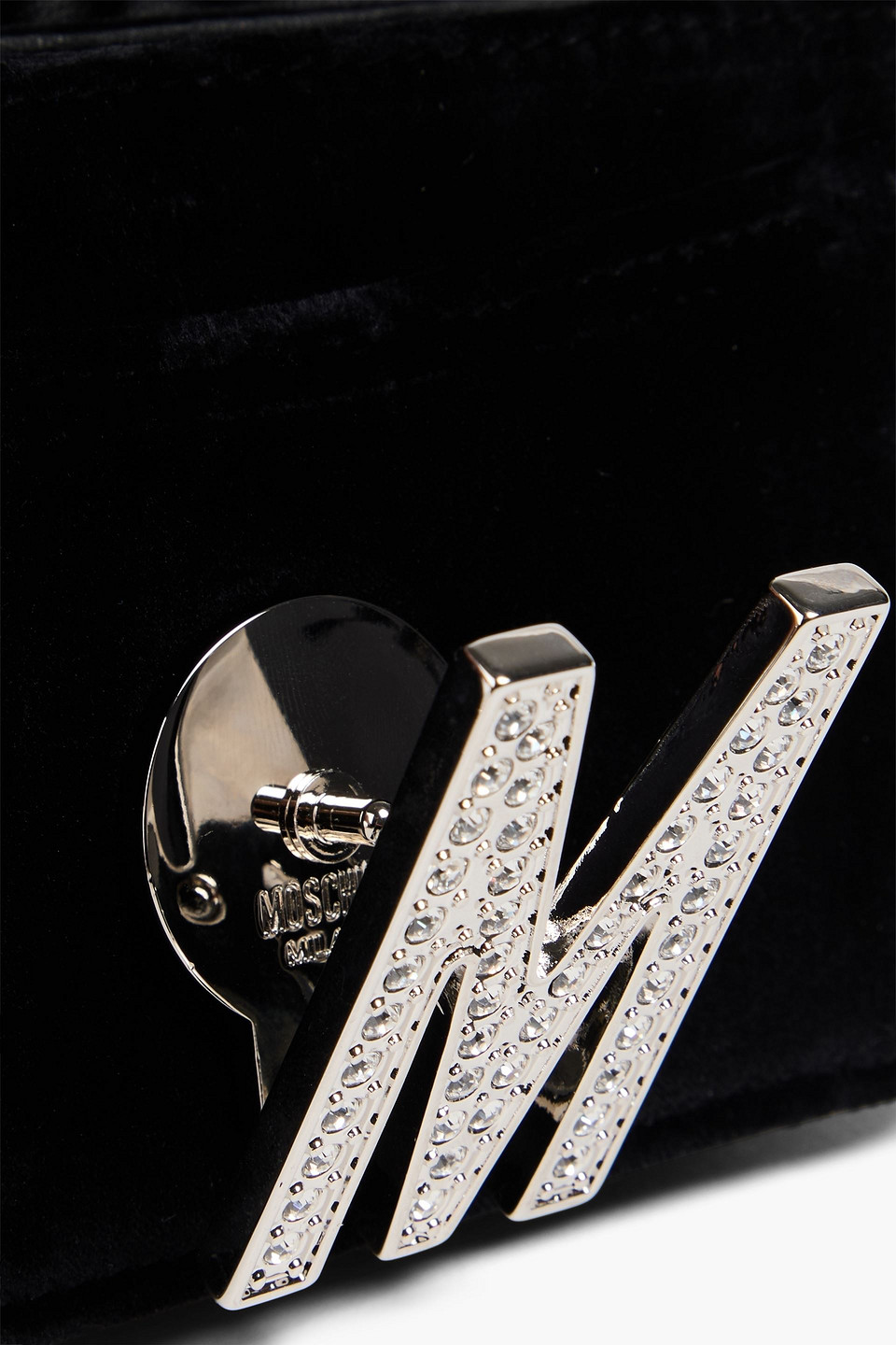 Moschino Velvet Logo Crossbody Bag In Black