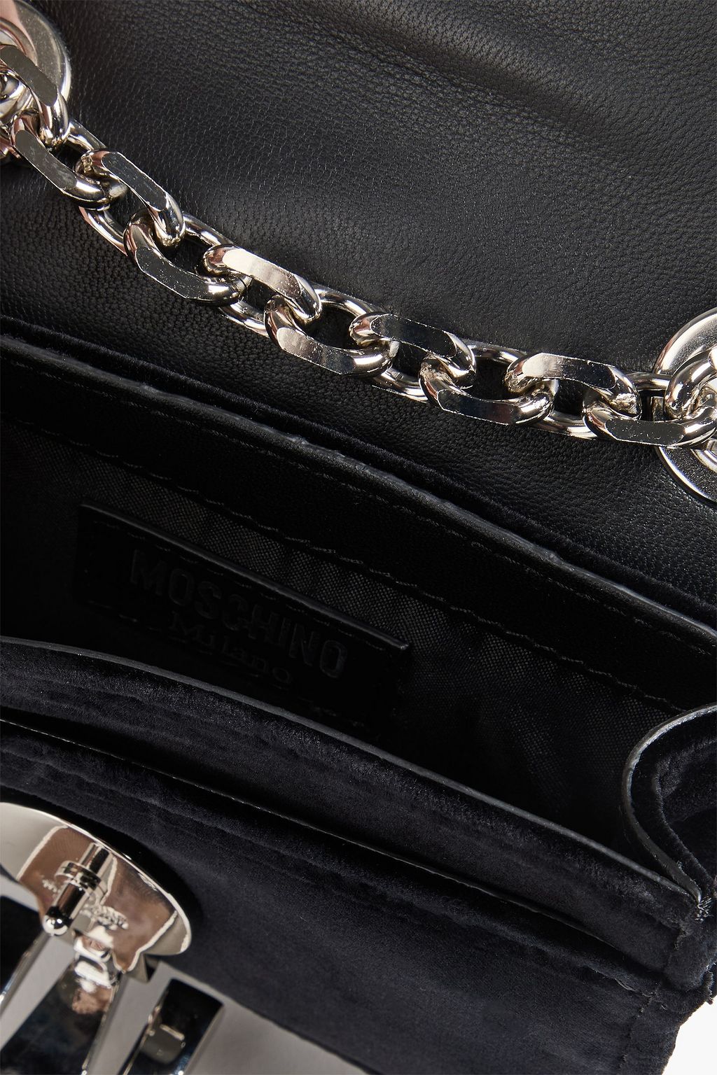 MOSCHINO حقيبة كروس بودي من المخمل بتصميم مزركش