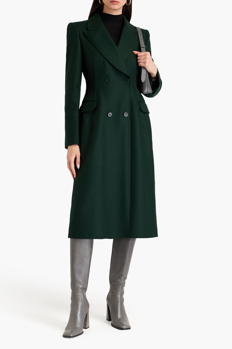 Alberta Ferretti Double-breasted Wool-blend Felt Coat In Forest Green