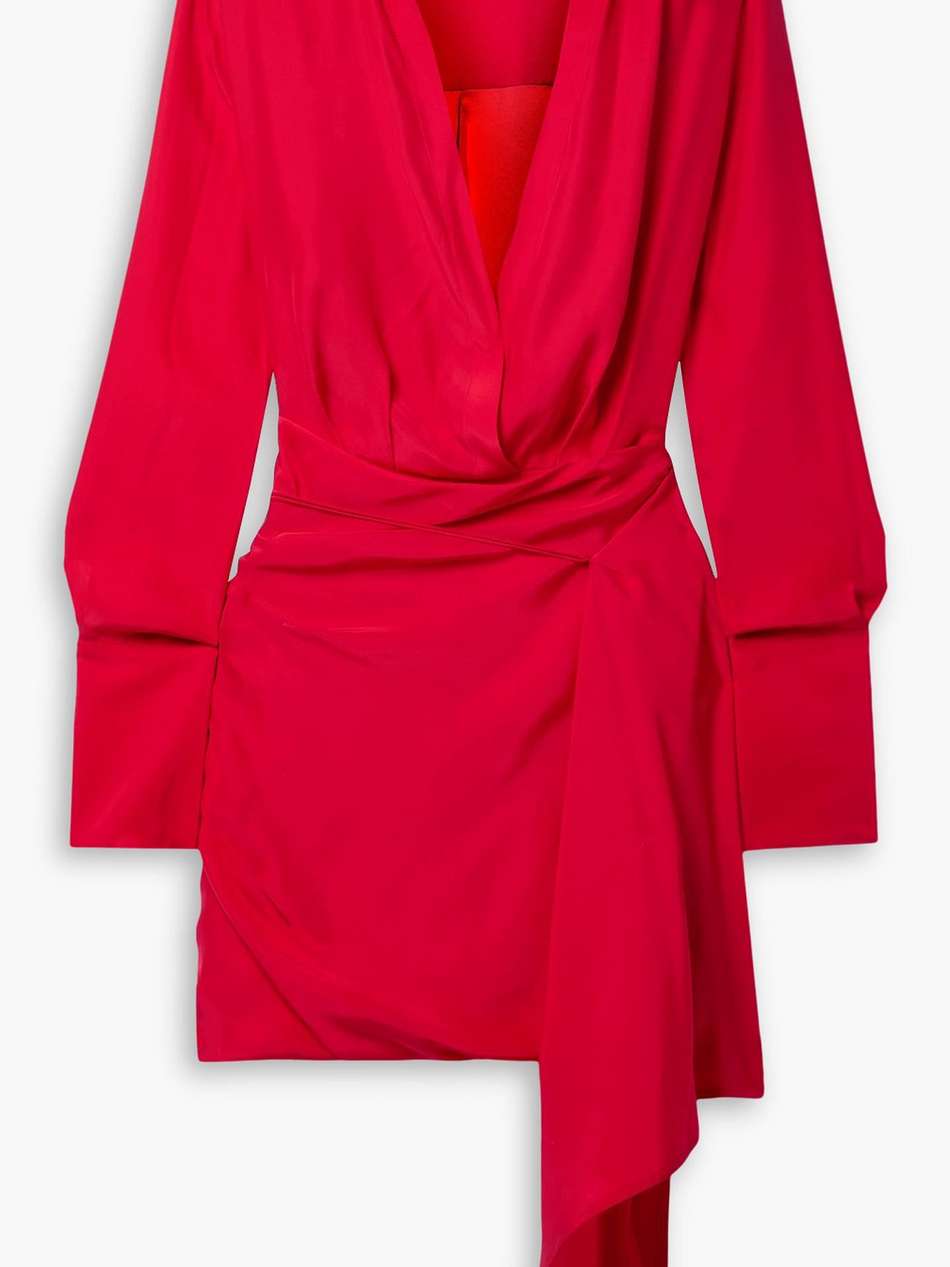 gravia draped wrap-effect silk crepe de chine mini shirt dress