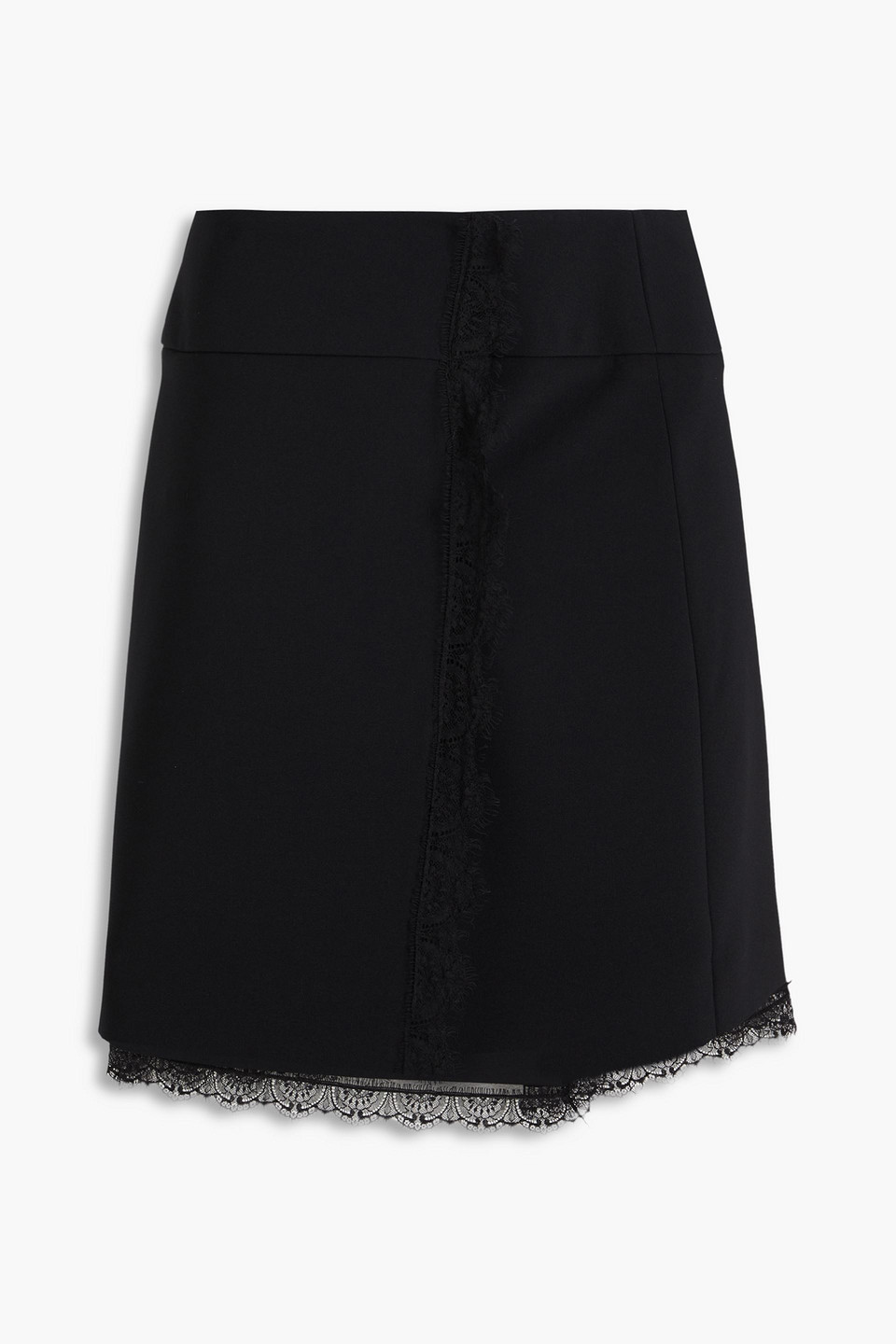 Alberta Ferretti Lace-trimmed Crepe Mini Wrap Skirt In Black