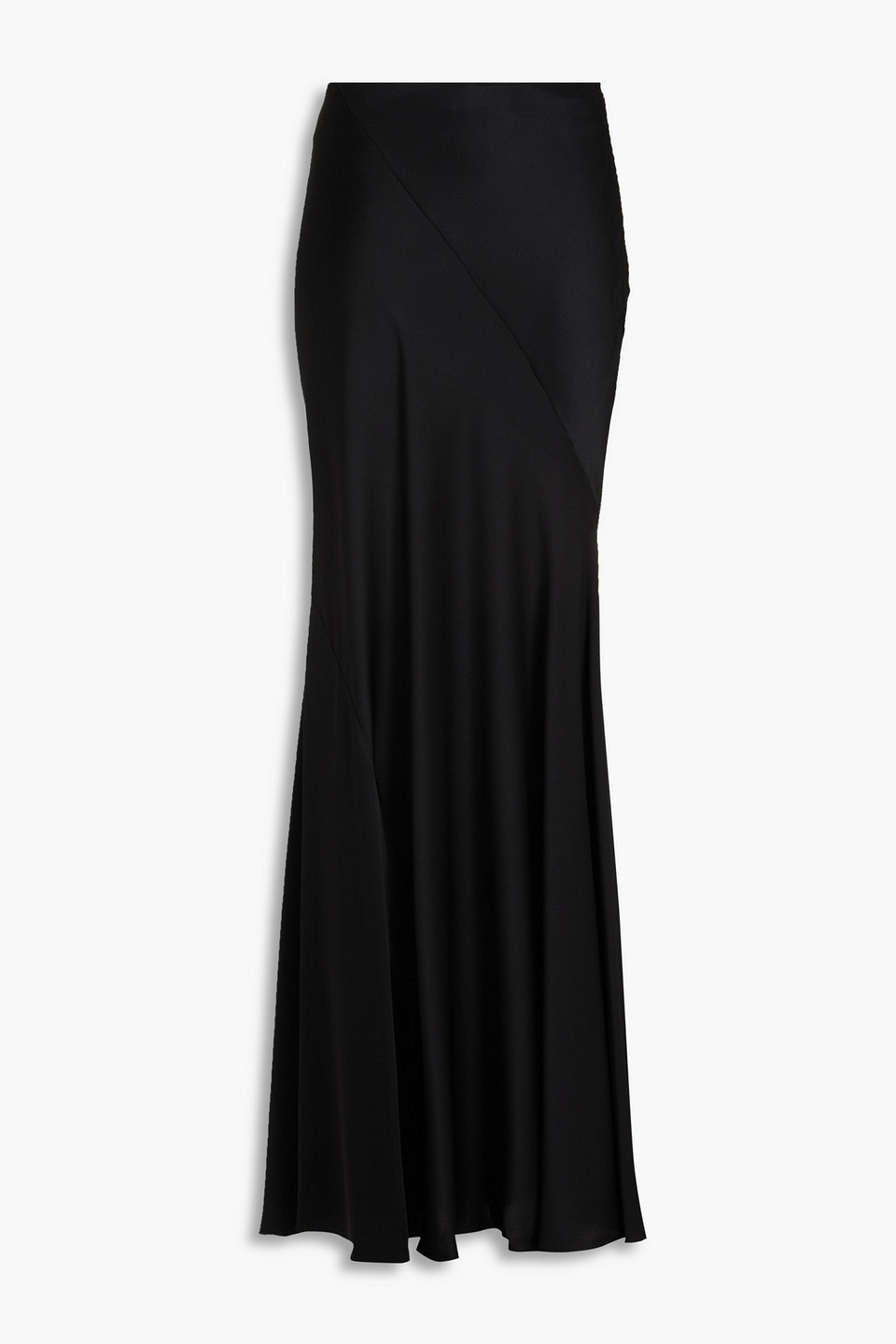 Alberta Ferretti Maxi Black Skirt With Diagonal Stitching In Silk Blend In Black