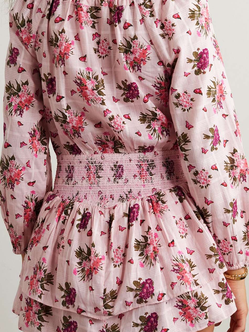 netra off-the-shoulder ruffled floral-print cotton-voile mini dress