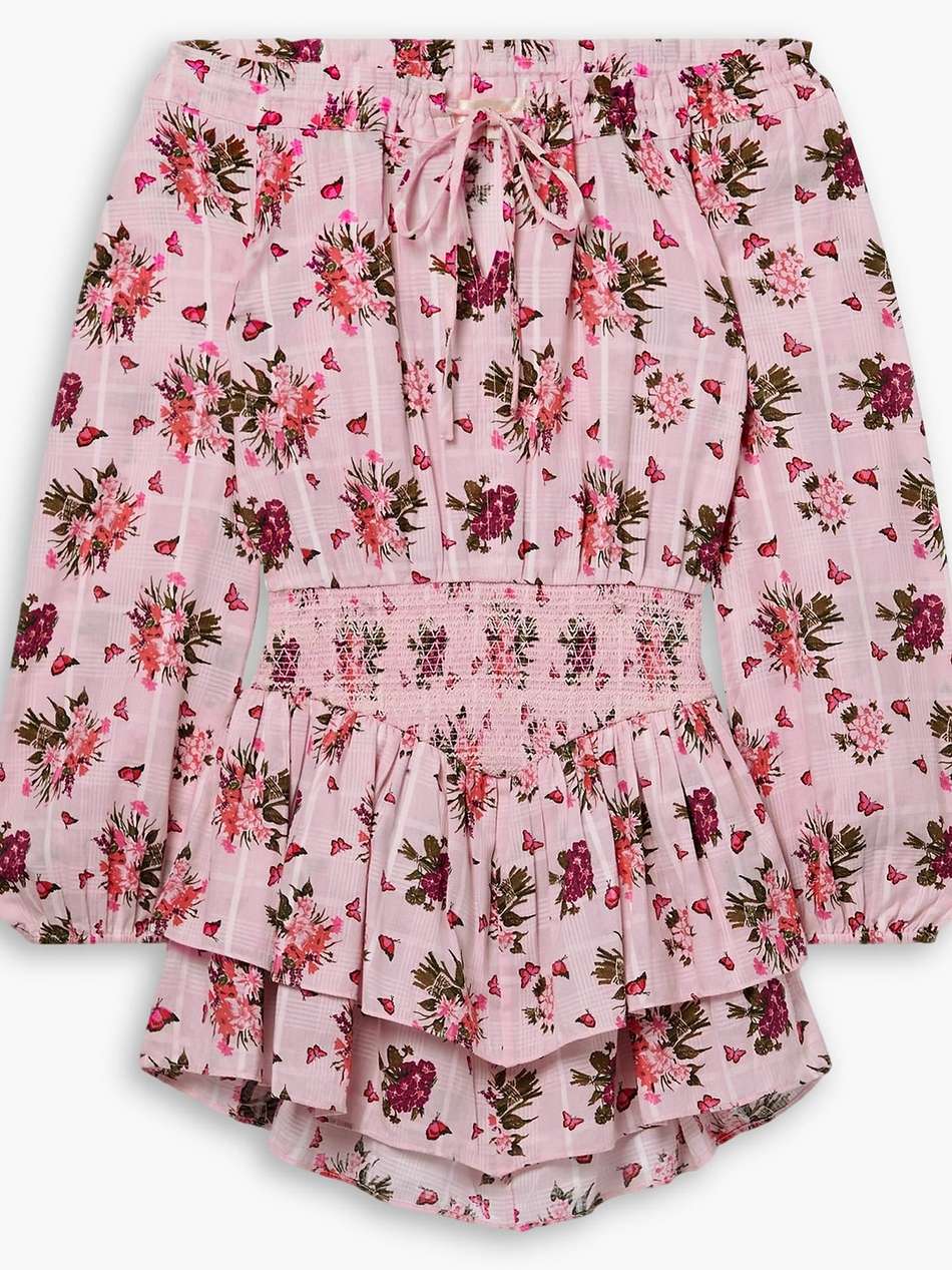 netra off-the-shoulder ruffled floral-print cotton-voile mini dress
