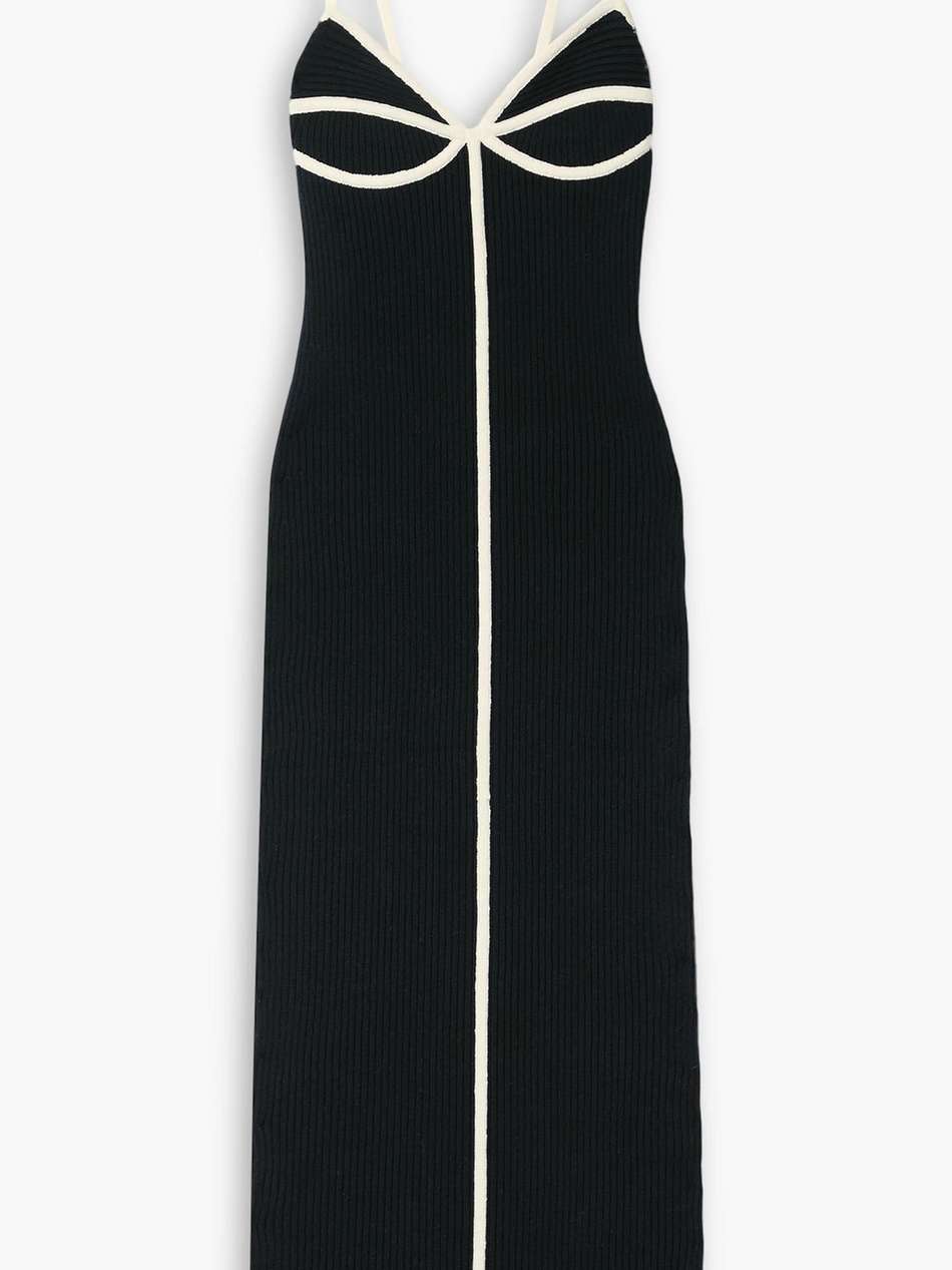 sasha piped ribbed cotton-blend midi dress