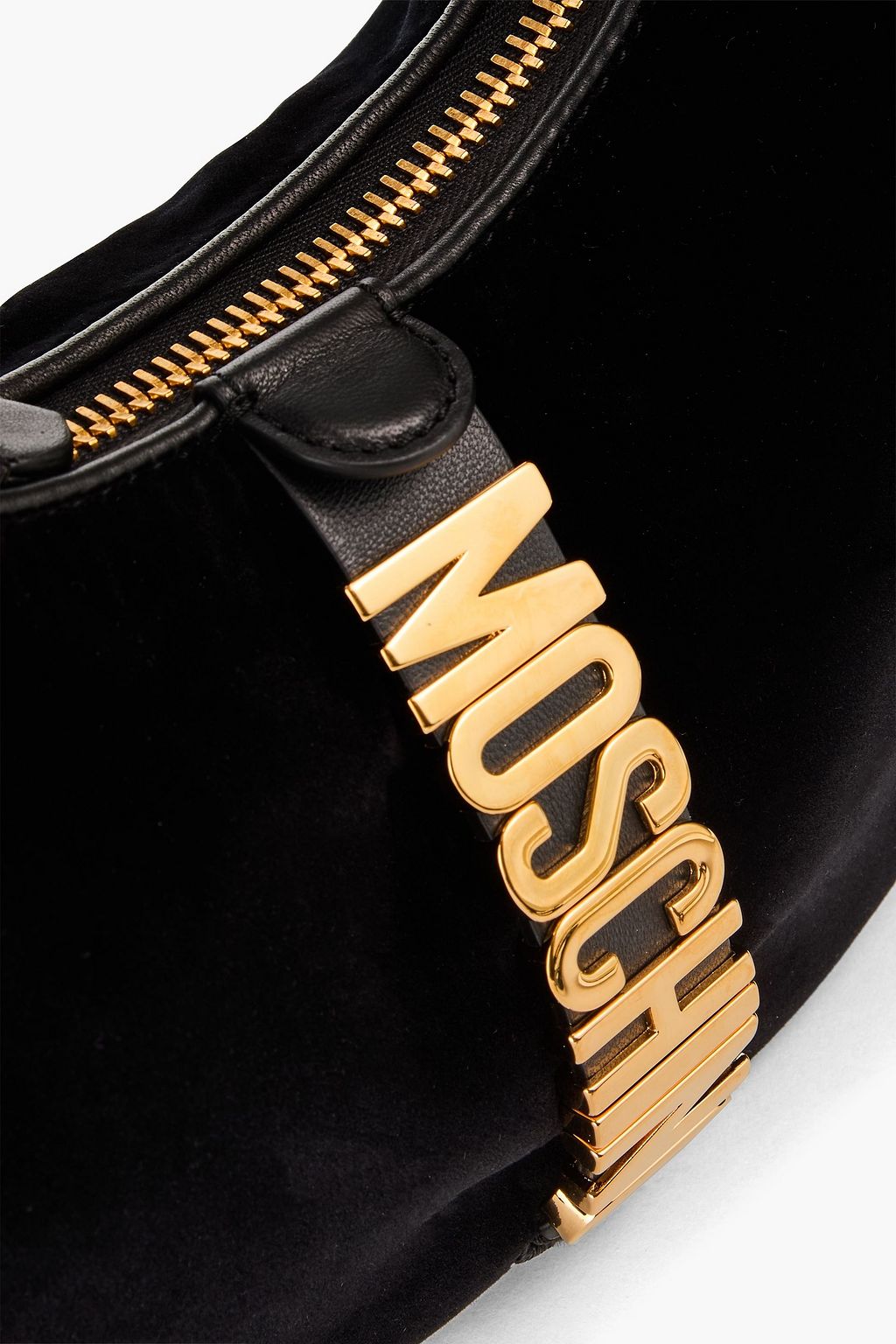 MOSCHINO حقيبة كتف من المخمل بحواف من الجلد