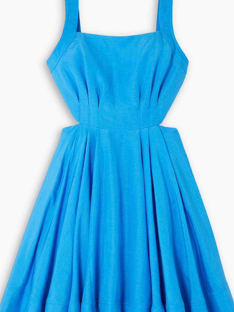 clara tie-detailed gathered linen-blend mini dress