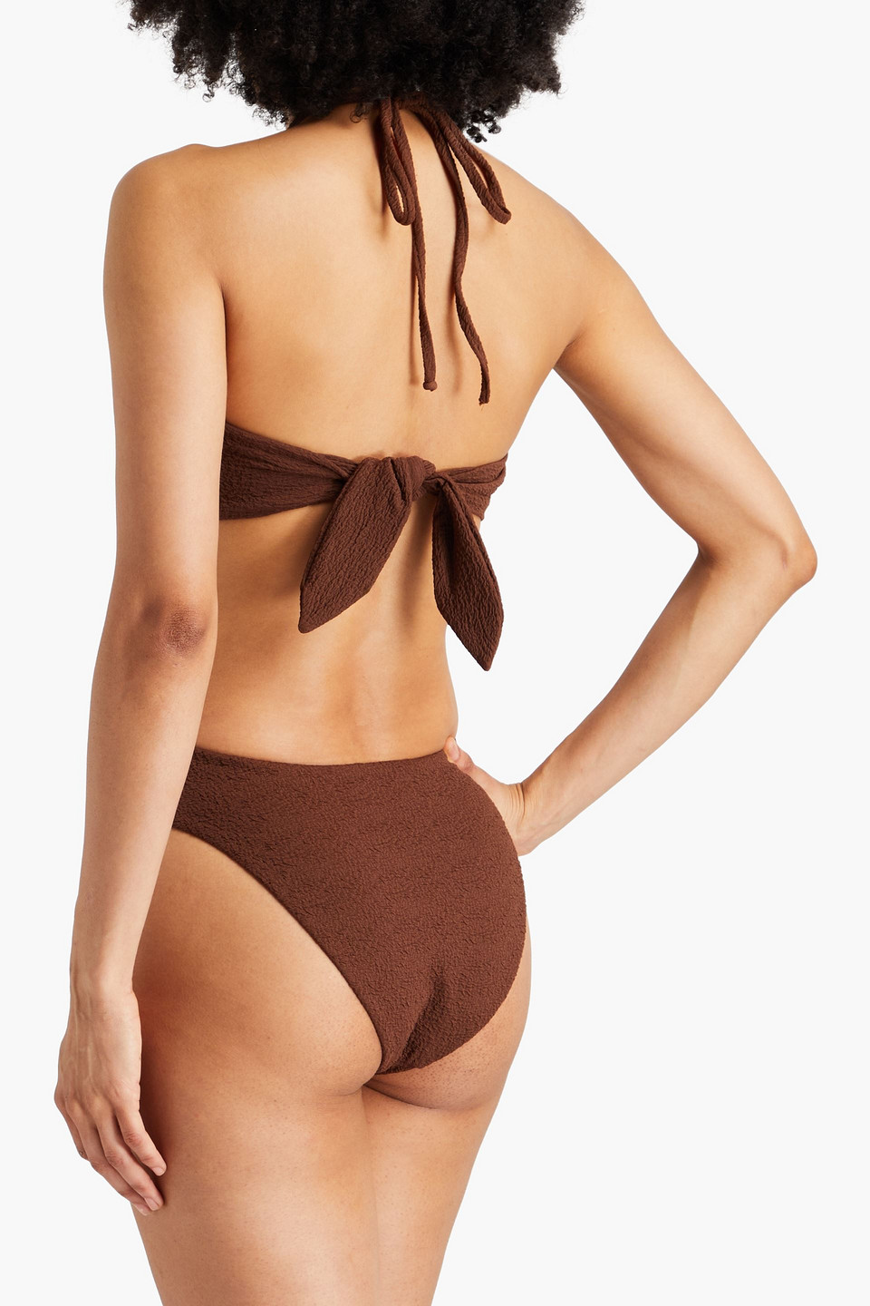 Mara Hoffman Blanca Cutout Recycled-seersucker Halterneck Swimsuit In Brown