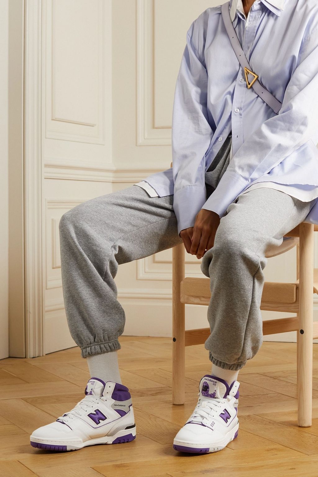 NEW BALANCE حذاء سنيكرز 650 بطول فوق الكاحل من الشبك والجلد المثقوب