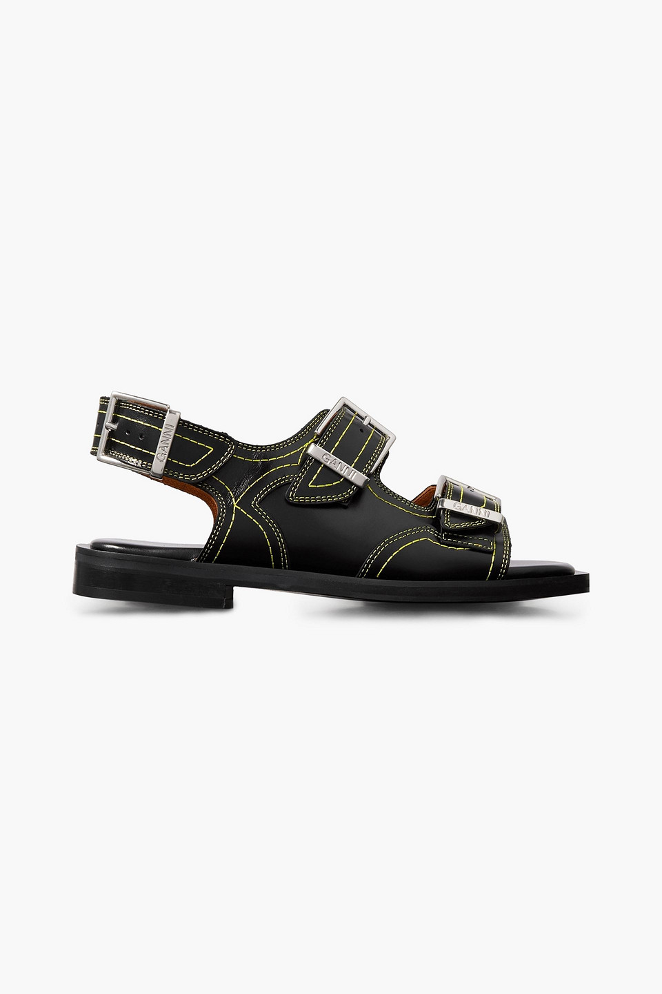 ganni - topstitched leather sandals - black - eu 37