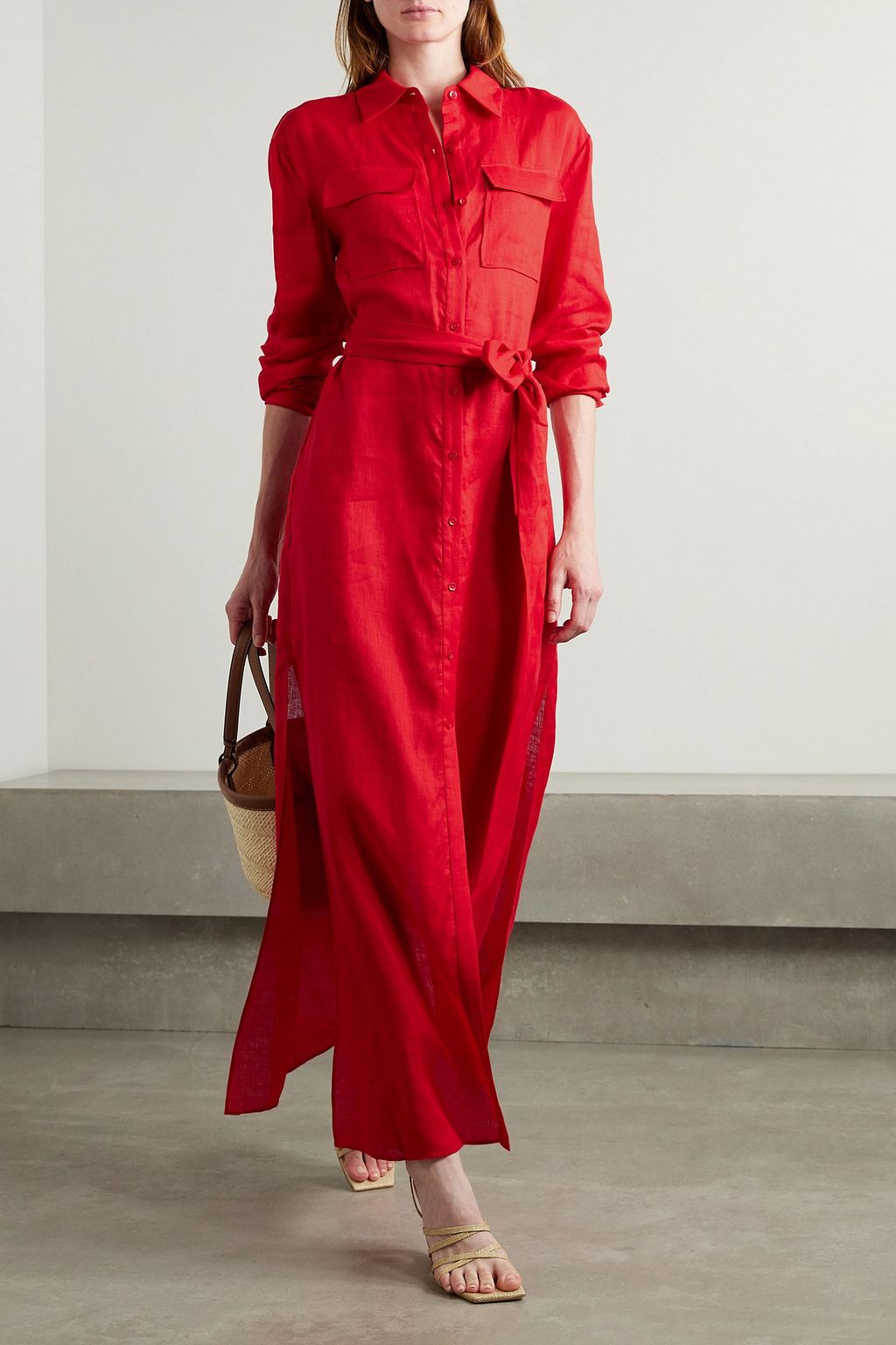 ALICE + OLIVIA Keara belted linen maxi shirt dress