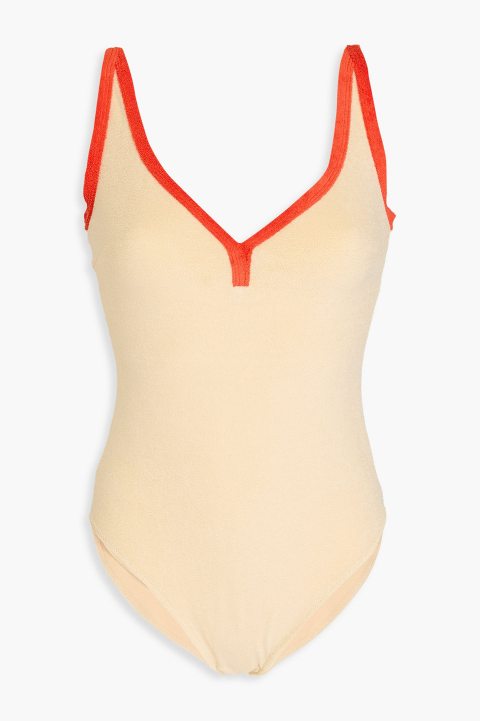 Lisa Marie Fernandez Maria Piped Stretch-cotton Terry Swimsuit In Pastel Yellow