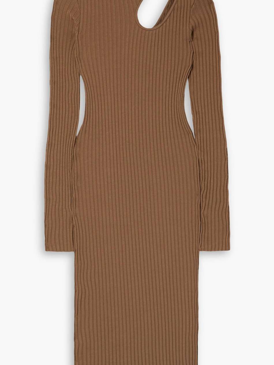 victoria cutout ribbed cotton turtleneck midi dress