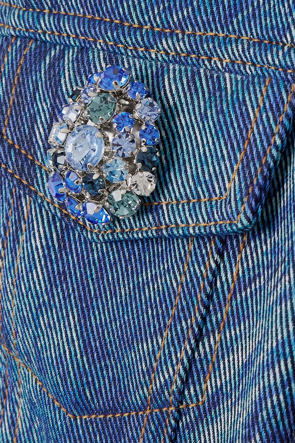 AREA Crystal-embellished printed denim mini dress
