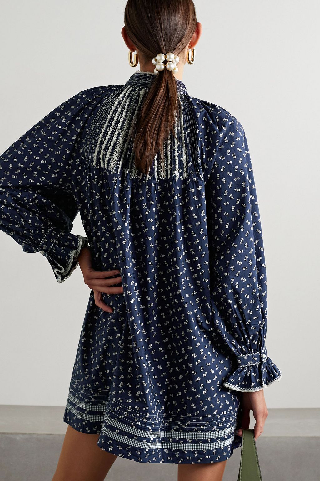 DÔEN Beatrice crochet lace-trimmed floral-print cotton-poplin mini dress
